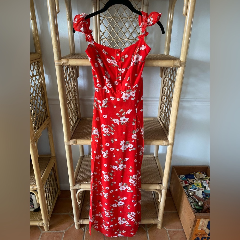 Off the Shoulder Red Floral Maxi Dress
